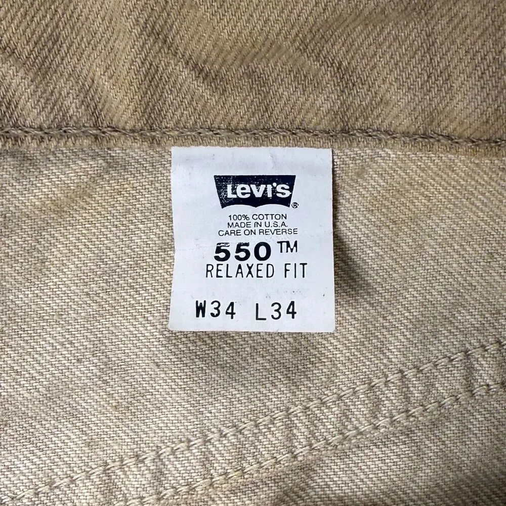 Levi’s Orange Tab 550 Vintage Tan Jeans 1990s Relaxed Fit Size 34x34 NWOT